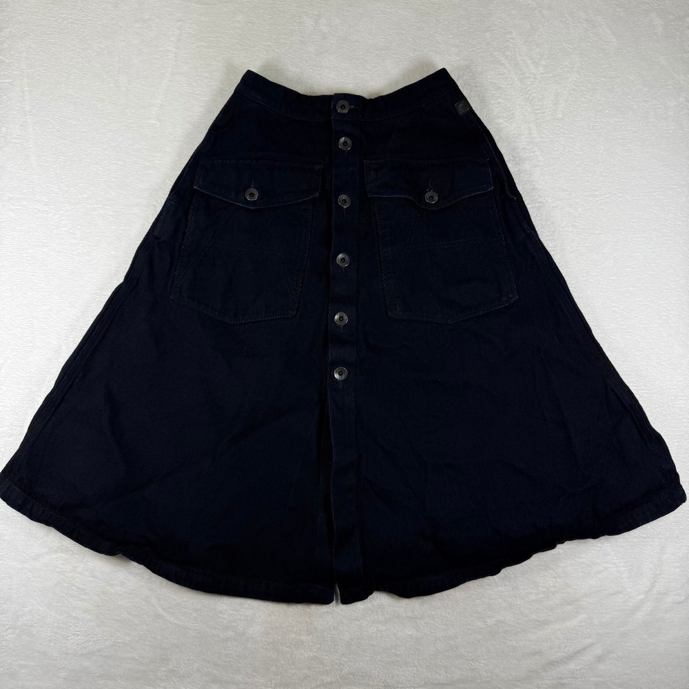G-Star Raw Y2K Utility Midi Skirt Black Corduroy Cargo Pockets Button Front